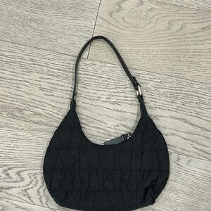 Black puffer Shoulder Bag with silver Accents